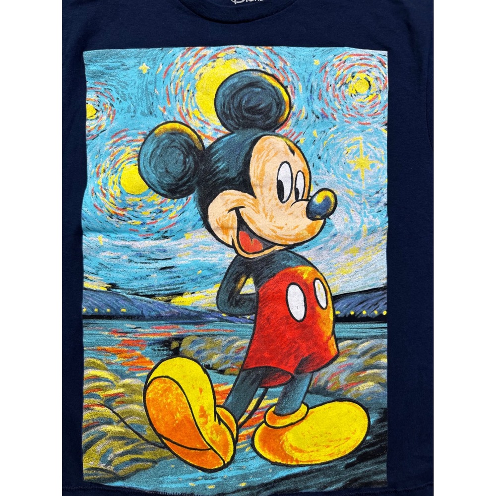 Disney‎ Kids Mickey Mouse Starry Night Van Gogh Art Graphic T-Shirt Navy Blue S